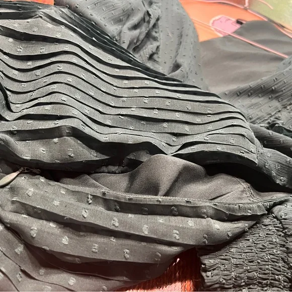 Zara TRF Collection Dress Hunter Green Women's XXL EUC Pleats Swiss Dot - Picture 6 of 6